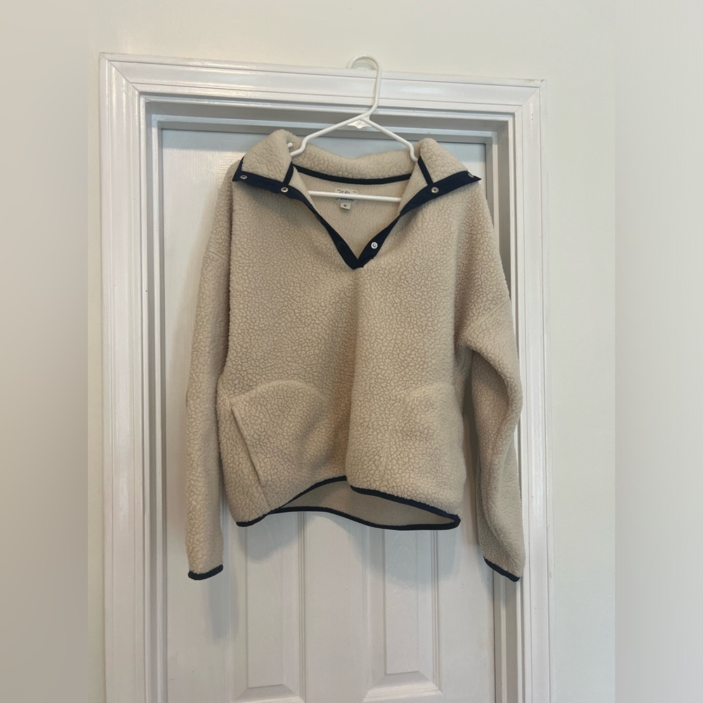 J crew Polartec® Sherpa Vintage Fleece Half-Snap Cream Off White pullover